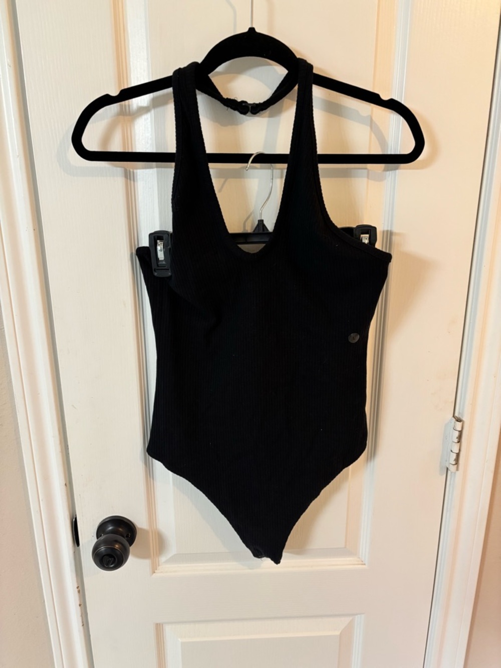 American Eagle NWT  Black Ribbed Halter One-Piece Snap Body Suit Women’s Large